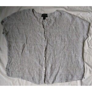 Tahari Gray 100% Linen Short Sleeve Button Shirt Top Oversized Boho Womens XS
